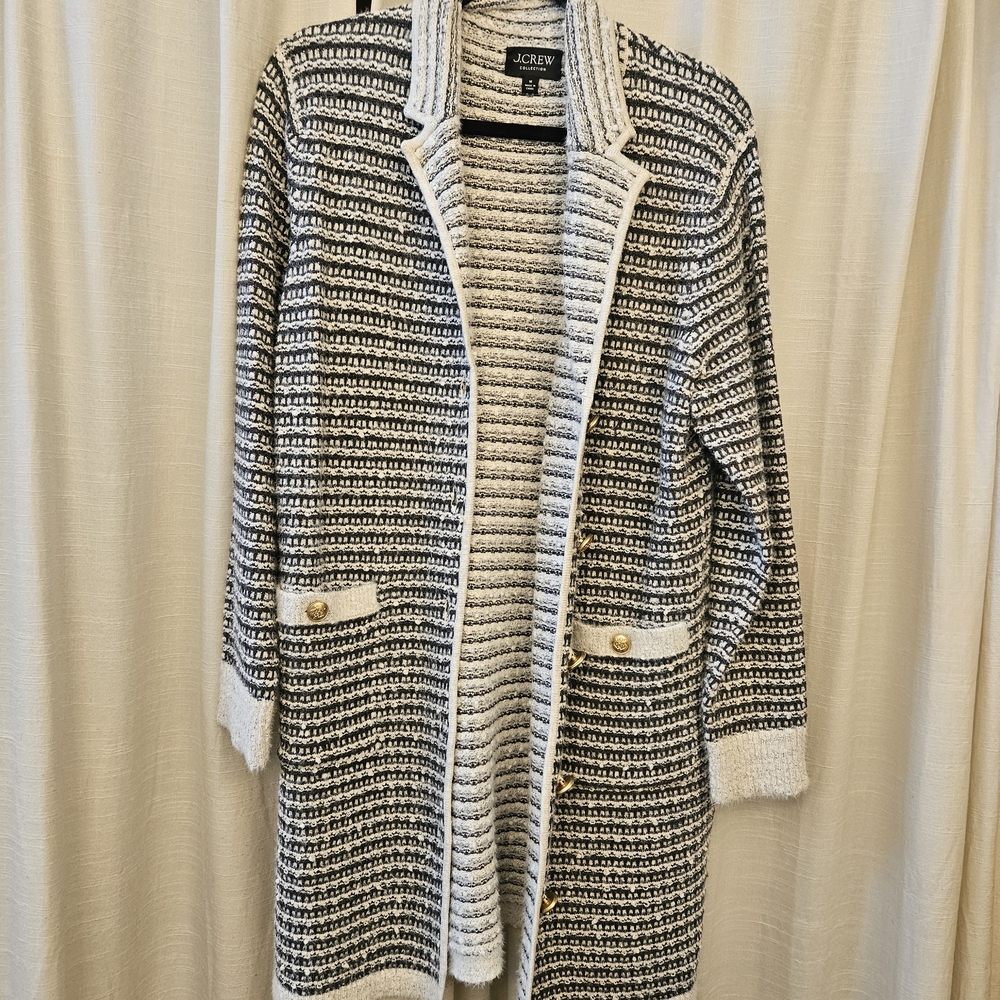 J. Crew Black and White Striped Cardigan